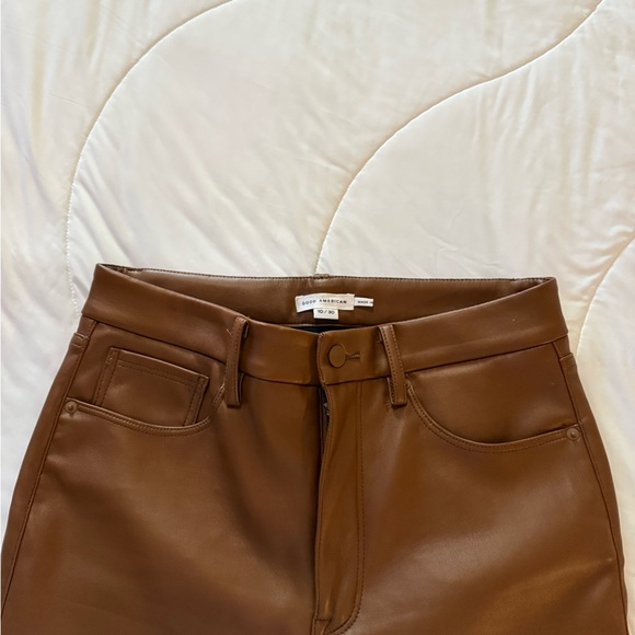 Good American Faux Leather Camel Straight Leg Pants - Picture 3 of 4